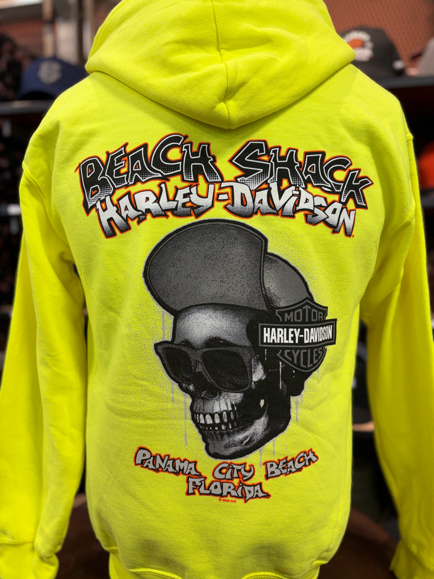 Beach Shack Skull Cap Hoodie in Safety Green