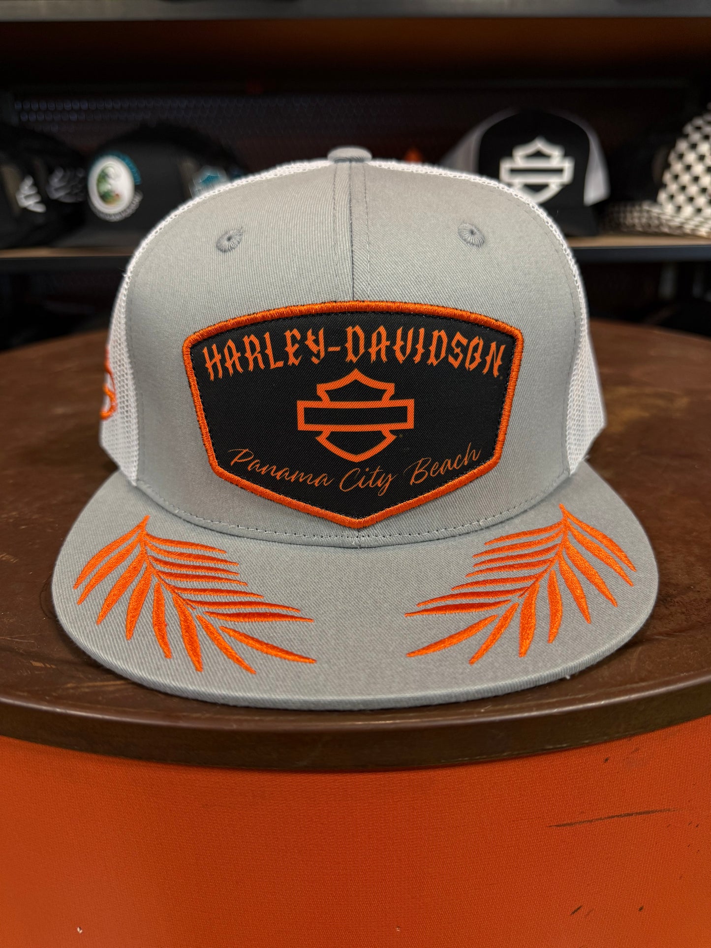 HD PCB Gray and Orange Leafshield Trucker