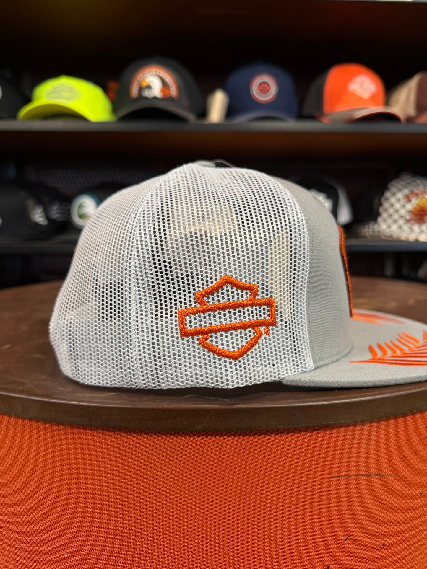 HD PCB Gray and Orange Leafshield Trucker