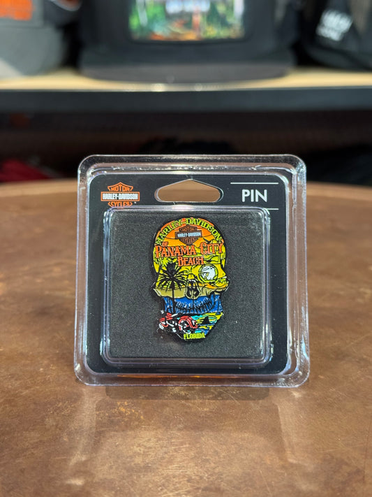 HD Dealer Skull Sunset Pin