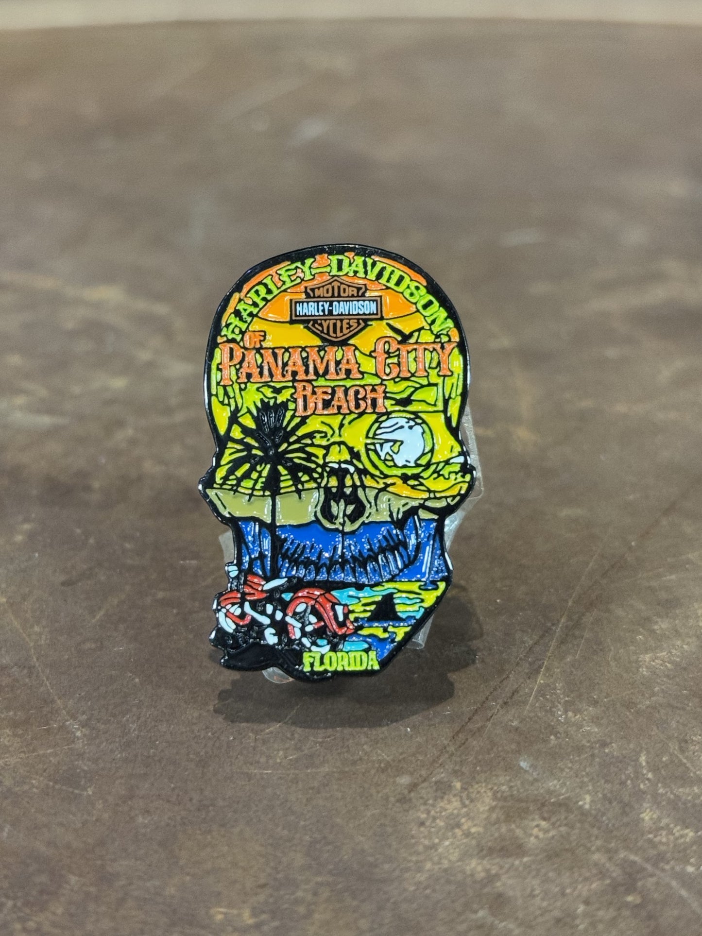 HD Dealer Skull Sunset Pin