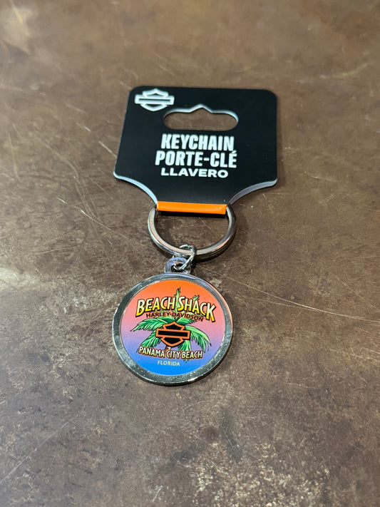 Beach Shack Palm Tree Round Key Chain