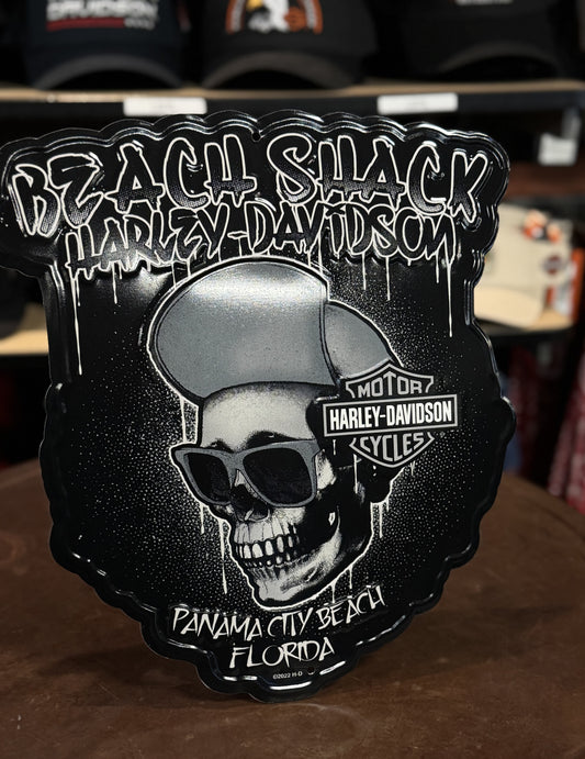 Beach Shack Skull Cap Tin Sign