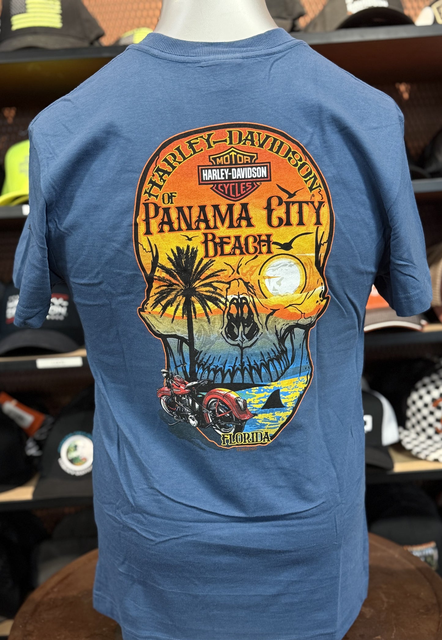 Dealer Skull Sunset Tee in Ensign Blue