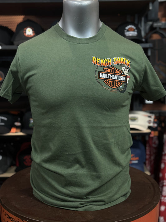 Beach Shack Men's Ball Drop Military Green Short Sleeve