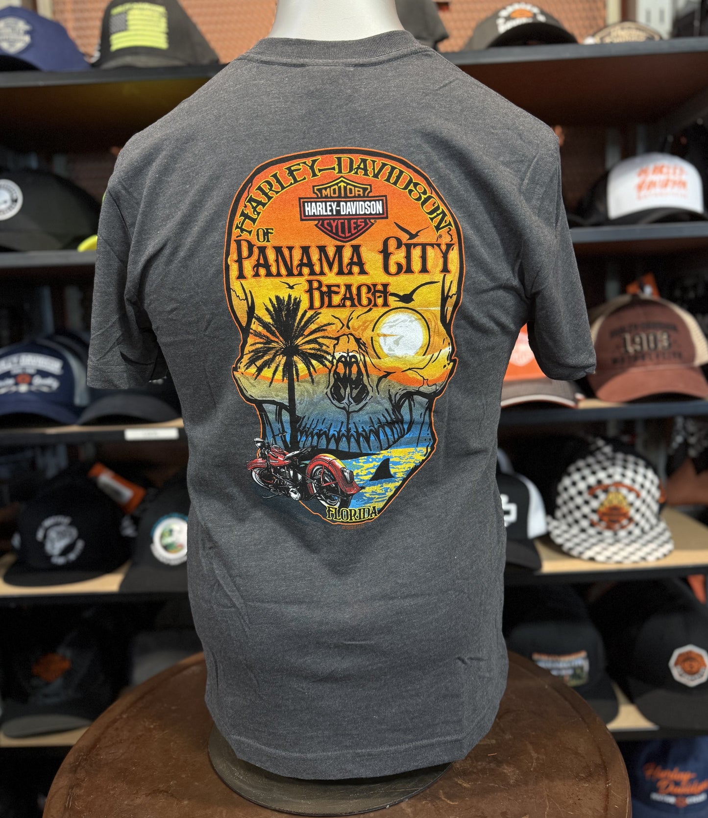 Dealer Skull Sunset Tee in Charcoal Grey