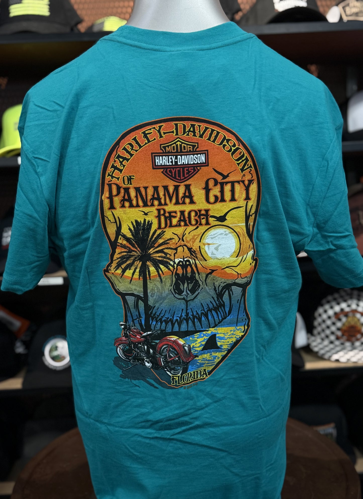 Dealer Skull Sunset Tee in Tropical Green