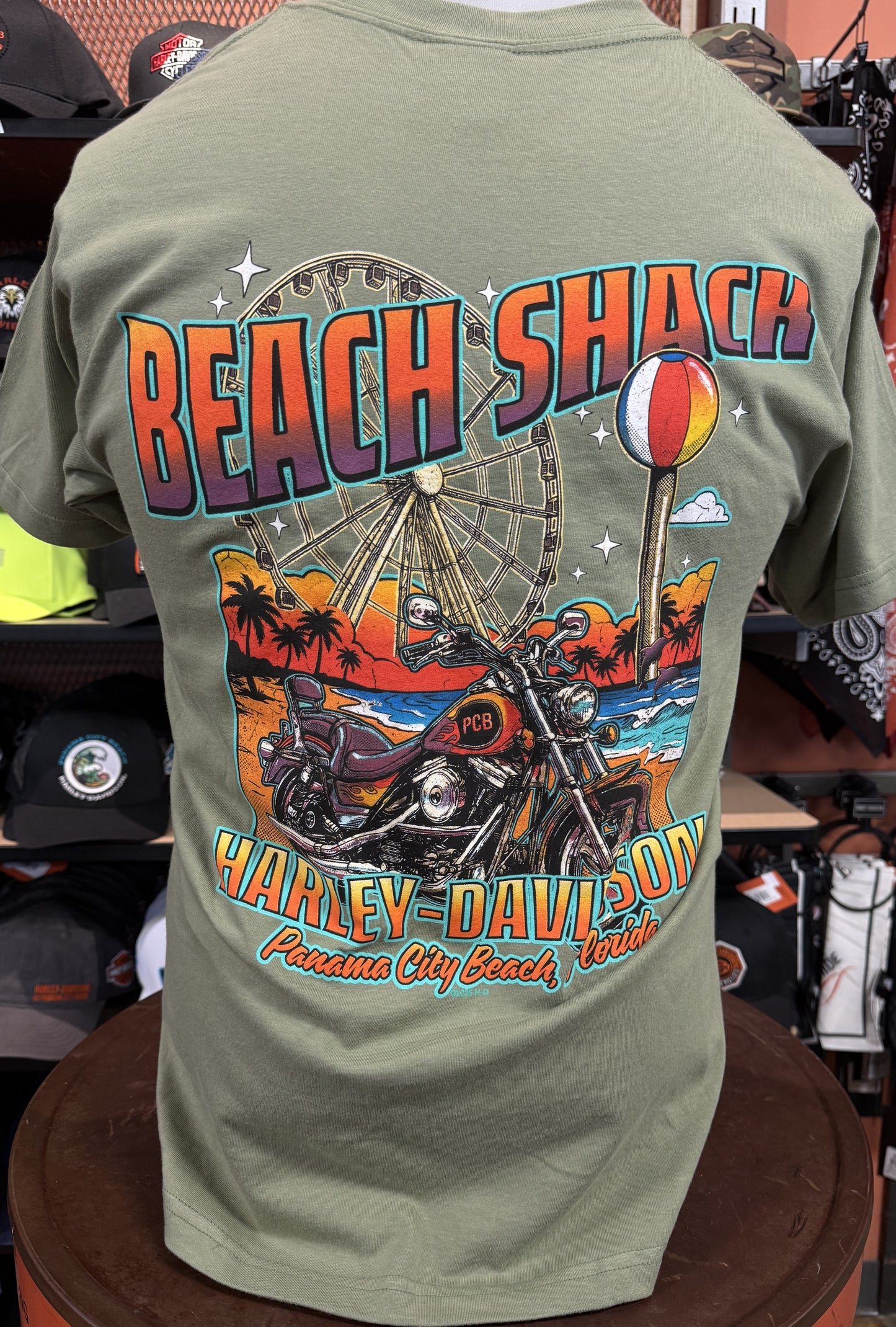 Beach Shack Short Sleeve Retro Vibe Tee in Oil Green