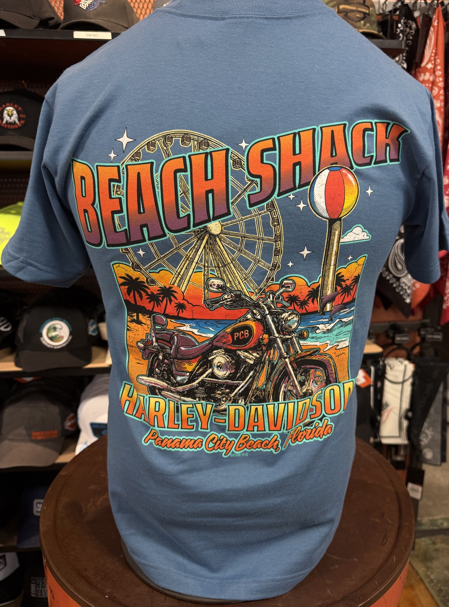 Beach Shack Retro Vibe Short Sleeve Tee in Denim Blue