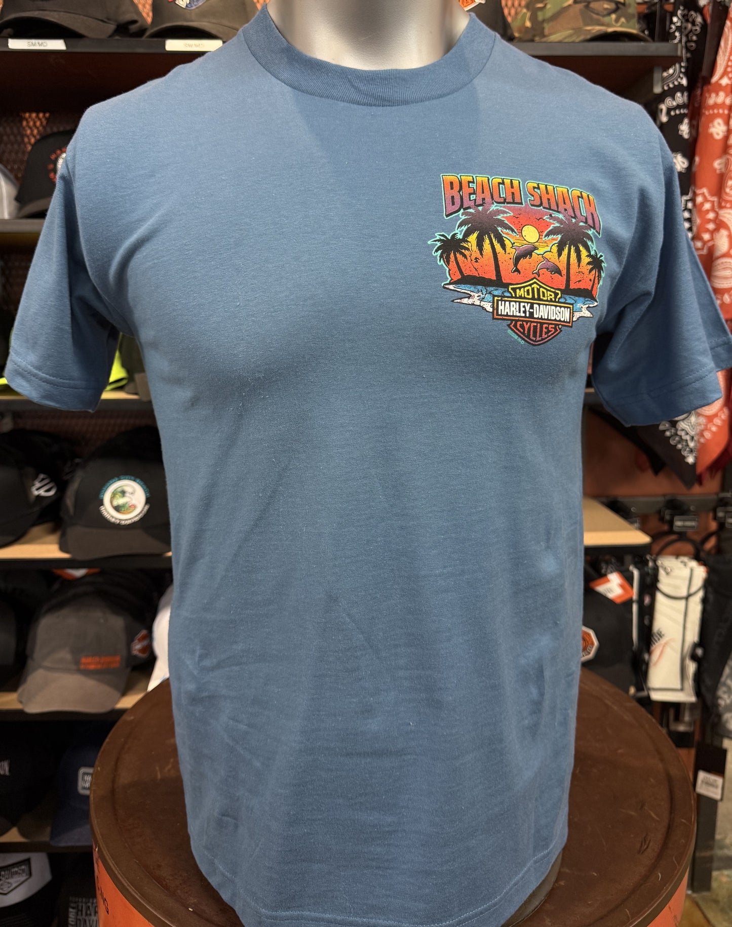 Beach Shack Retro Vibe Short Sleeve Tee in Denim Blue